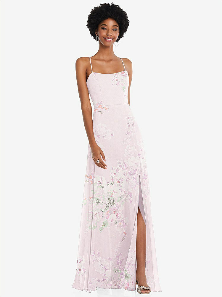 【STYLE: 1559】Scoop Neck Convertible Tie-Strap Maxi Dress with Front Slit【COLOR: Watercolor Print】