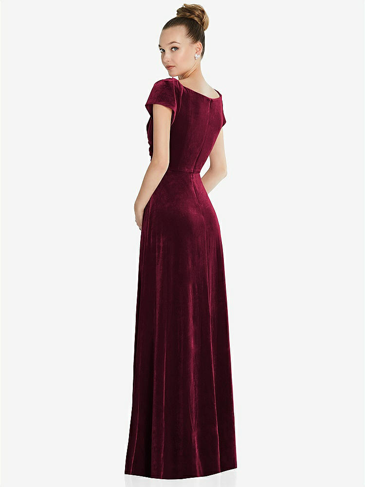 【NEW】【STYLE: 6862】キャップ スリーブ フェイク ラップ ベルベット マキシ ドレス ポケット付き【COLOR: Cabernet】【SIZE: 00-30W】