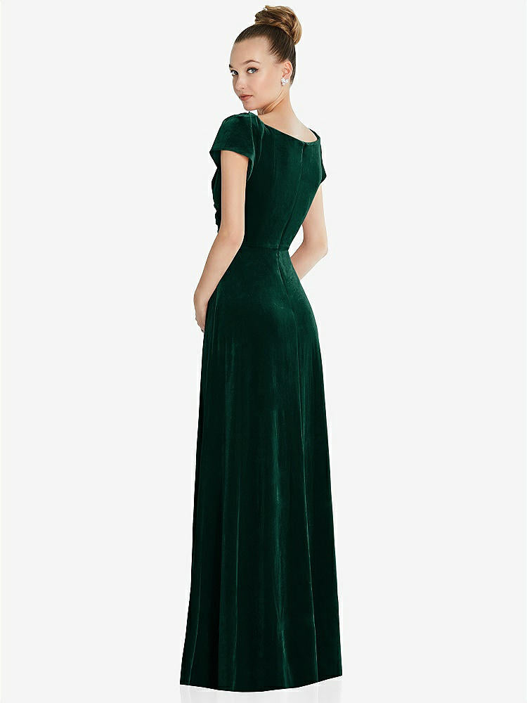 【NEW】【STYLE: 6862】キャップ スリーブ フェイク ラップ ベルベット マキシ ドレス ポケット付き【COLOR: Evergreen】【SIZE: 00-30W】