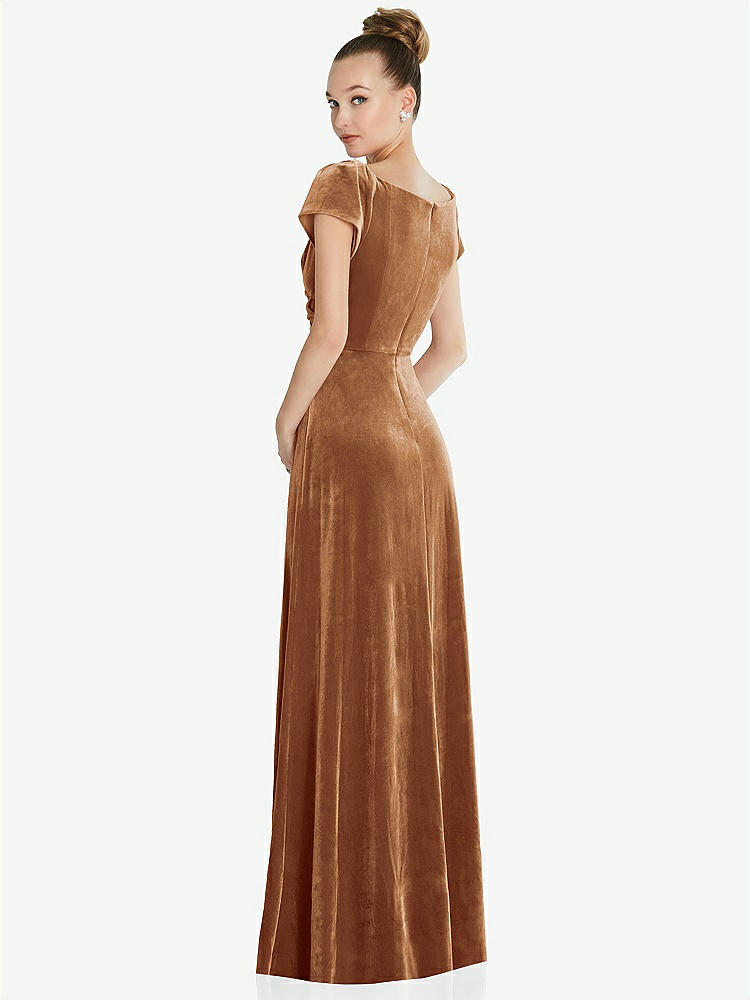 【NEW】【STYLE: 6862】キャップ スリーブ フェイク ラップ ベルベット マキシ ドレス ポケット付き【COLOR: Golden Almond】【SIZE: 00-30W】