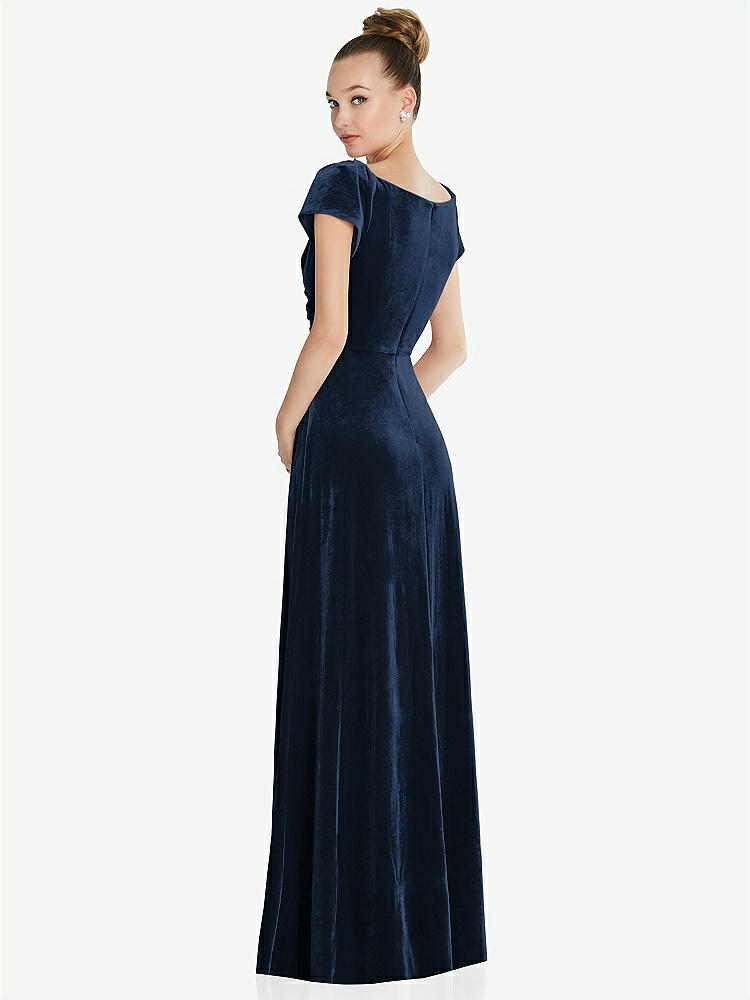 【NEW】【STYLE: 6862】キャップ スリーブ フェイク ラップ ベルベット マキシ ドレス ポケット付き【COLOR: Midnight Navy】【SIZE: 00-30W】