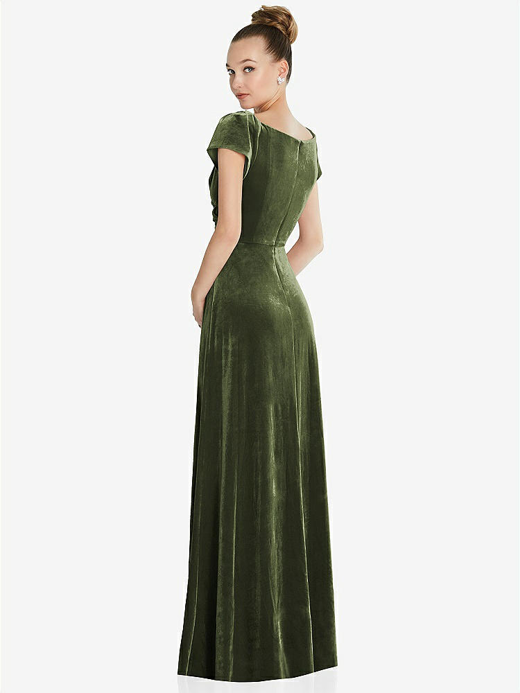 【STYLE: 6862】Cap Sleeve Faux Wrap Velvet Maxi Dress with Pockets【COLOR: Olive Green】
