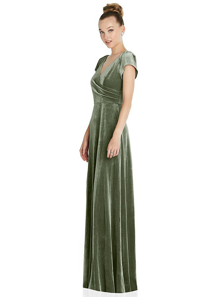 【NEW】【STYLE: 6862】キャップ スリーブ フェイク ラップ ベルベット マキシ ドレス ポケット付き【COLOR: Sage】【SIZE: 00-30W】