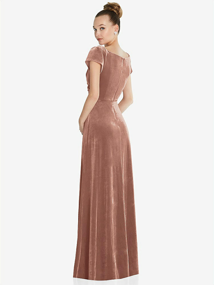 【NEW】【STYLE: 6862】キャップ スリーブ フェイク ラップ ベルベット マキシ ドレス ポケット付き【COLOR: Tawny Rose】【SIZE: 00-30W】