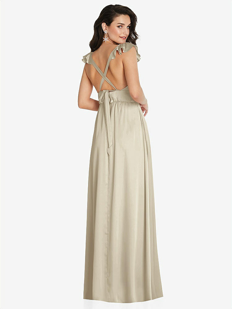 【NEW】【STYLE: TH094】ディープ Vネック フリル キャップ スリーブ マキシ ドレス コンバーチブル ストラップ【COLOR: Champagne】【SIZE: 00-30W】
