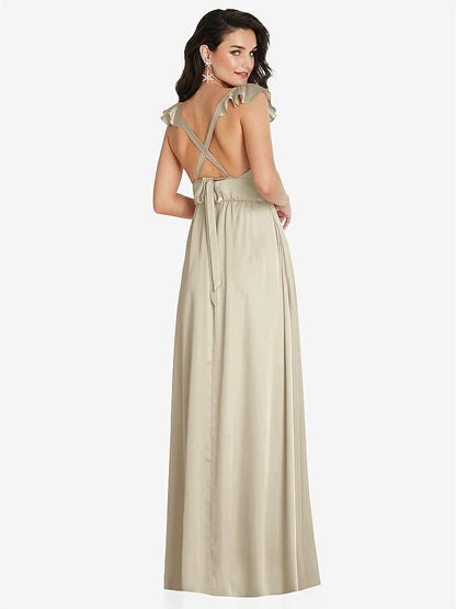 【NEW】【STYLE: TH094】ディープ Vネック フリル キャップ スリーブ マキシ ドレス コンバーチブル ストラップ【COLOR: Champagne】【SIZE: 00-30W】