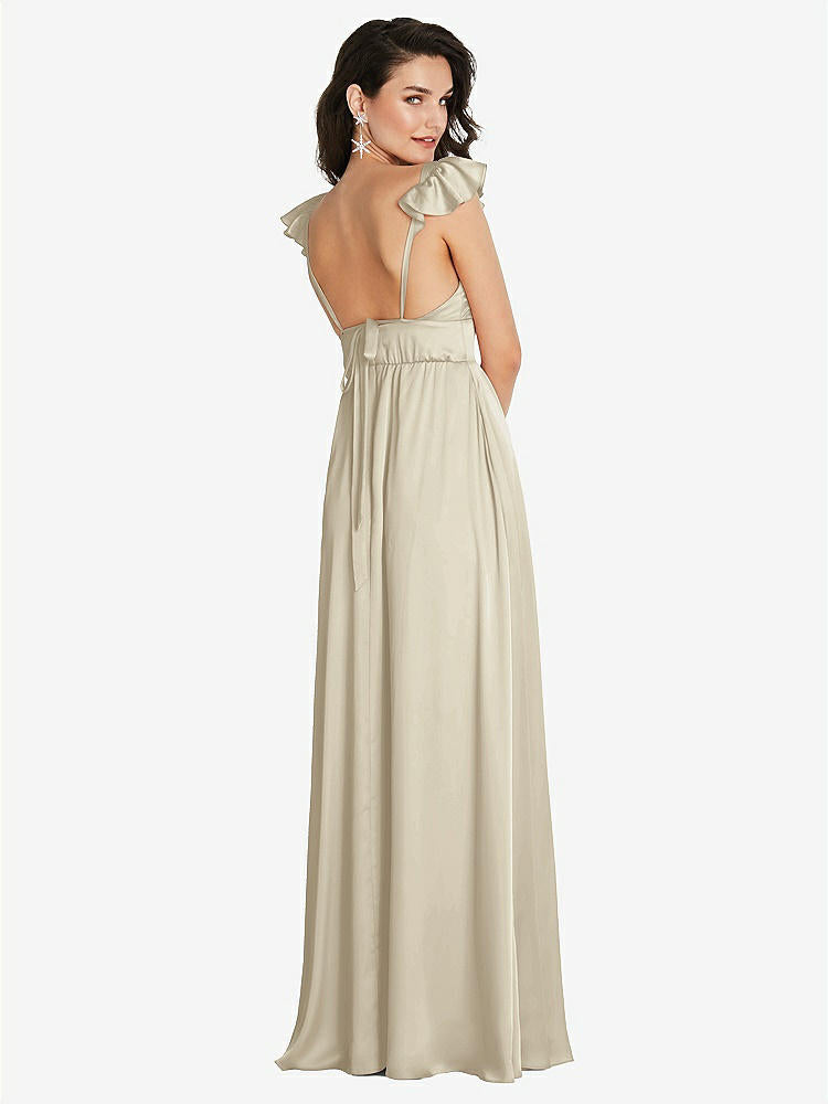 【NEW】【STYLE: TH094】ディープ Vネック フリル キャップ スリーブ マキシ ドレス コンバーチブル ストラップ【COLOR: Champagne】【SIZE: 00-30W】
