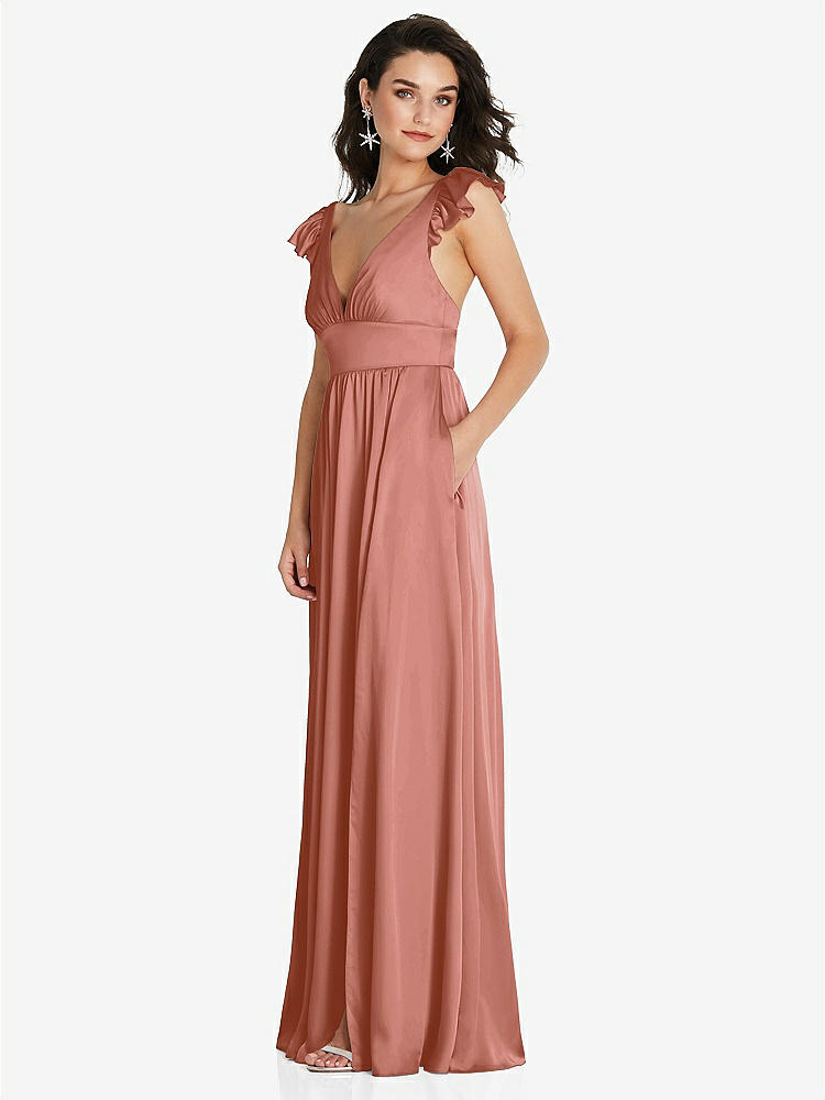 【NEW】【STYLE: TH094】ディープ Vネック フリル キャップ スリーブ マキシ ドレス コンバーチブル ストラップ【COLOR: Desert Rose】【SIZE: 00-30W】