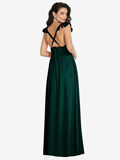 【NEW】【STYLE: TH094】ディープ Vネック フリル キャップ スリーブ マキシ ドレス コンバーチブル ストラップ【COLOR: Evergreen】【SIZE: 00-30W】