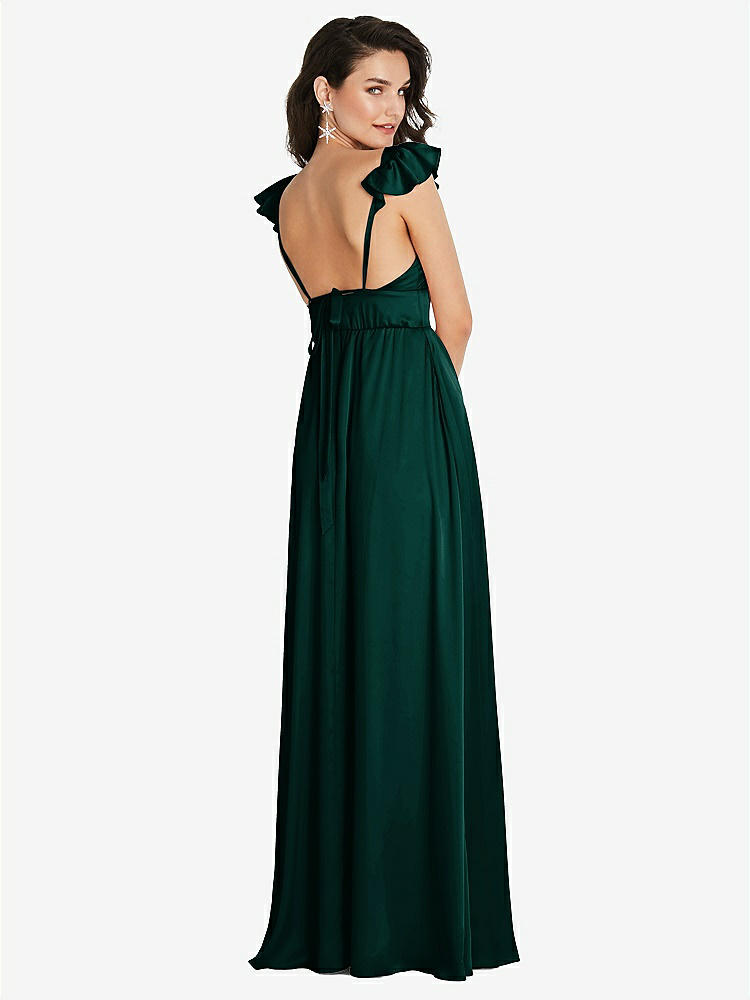 【NEW】【STYLE: TH094】ディープ Vネック フリル キャップ スリーブ マキシ ドレス コンバーチブル ストラップ【COLOR: Evergreen】【SIZE: 00-30W】