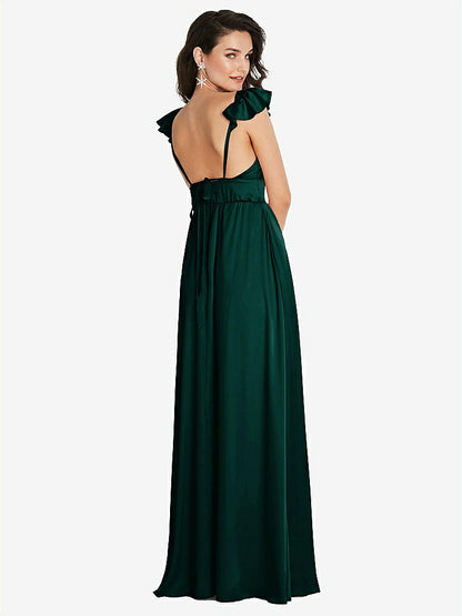 【NEW】【STYLE: TH094】ディープ Vネック フリル キャップ スリーブ マキシ ドレス コンバーチブル ストラップ【COLOR: Evergreen】【SIZE: 00-30W】