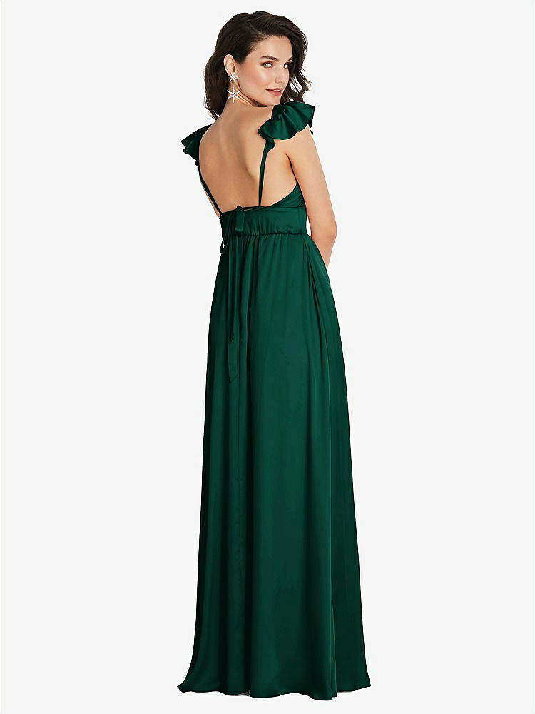 【NEW】【STYLE: TH094】ディープ Vネック フリル キャップ スリーブ マキシ ドレス コンバーチブル ストラップ【COLOR: Hunter Green】【SIZE: 00-30W】
