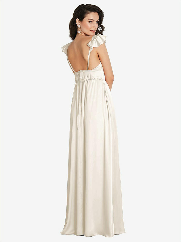 【STYLE: TH094】Deep V-Neck Ruffle Cap Sleeve Maxi Dress with Convertible Straps【COLOR: Ivory】