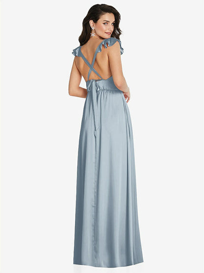 【NEW】【STYLE: TH094】ディープ Vネック フリル キャップ スリーブ マキシ ドレス コンバーチブル ストラップ【COLOR: Mist】【SIZE: 00-30W】