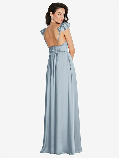 【NEW】【STYLE: TH094】ディープ Vネック フリル キャップ スリーブ マキシ ドレス コンバーチブル ストラップ【COLOR: Mist】【SIZE: 00-30W】