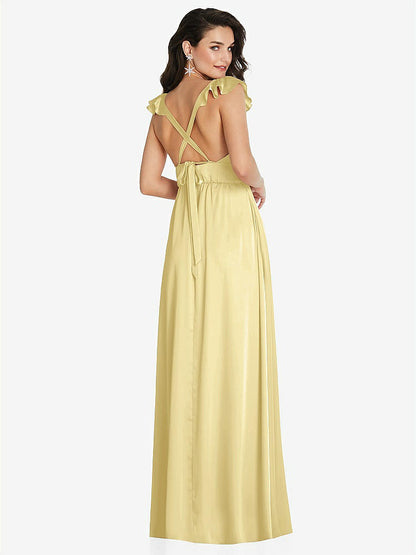 【NEW】【STYLE: TH094】ディープ Vネック フリル キャップ スリーブ マキシ ドレス コンバーチブル ストラップ【COLOR: Pale Yellow】【SIZE: 00-30W】