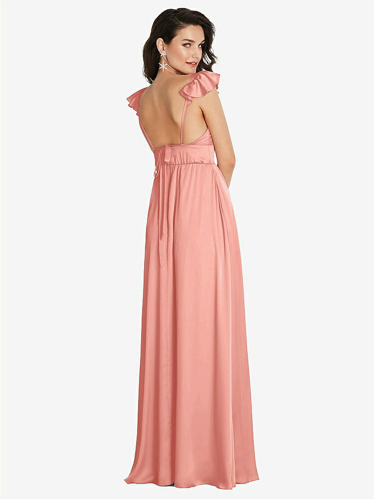 【NEW】【STYLE: TH094】ディープ Vネック フリル キャップ スリーブ マキシ ドレス コンバーチブル ストラップ【COLOR: Rose - PANTONE Rose Quartz】【SIZE: 00-30W】
