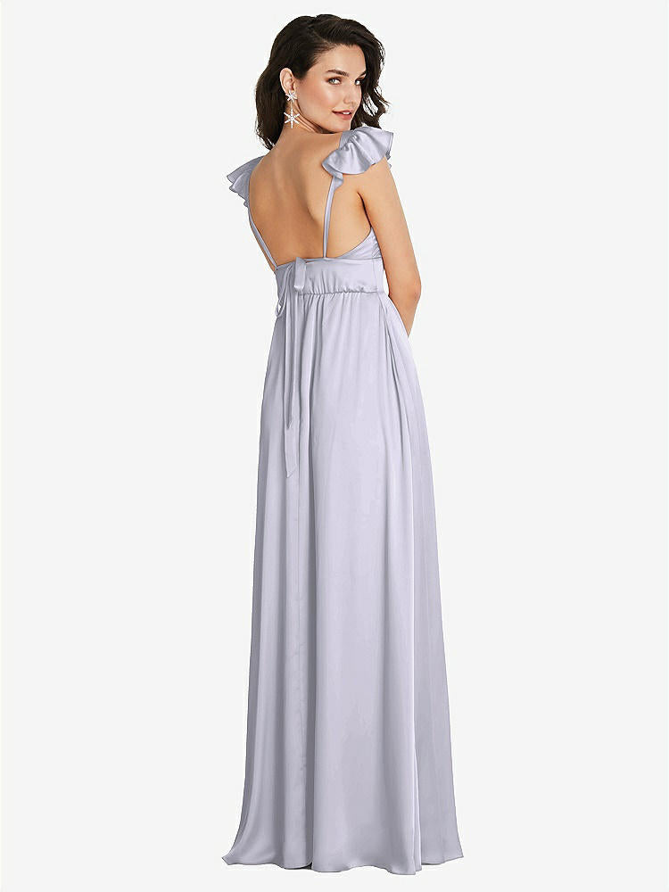 【STYLE: TH094】Deep V-Neck Ruffle Cap Sleeve Maxi Dress with Convertible Straps【COLOR: Silver Dove】