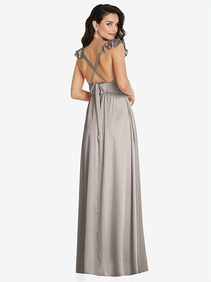 【NEW】【STYLE: TH094】ディープ Vネック フリル キャップ スリーブ マキシ ドレス コンバーチブル ストラップ【COLOR: Taupe】【SIZE: 00-30W】