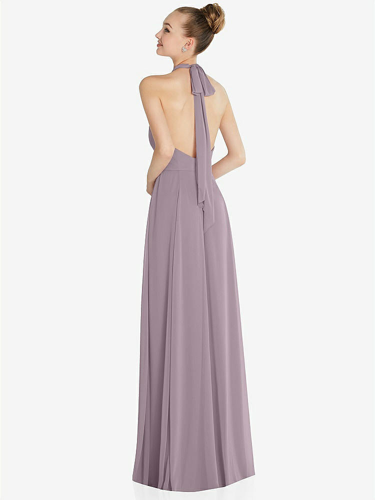 【NEW】【STYLE: 6865】ホルター バックレス マキシ ドレス クリスタル ボタン フリル プラケット【COLOR: Lilac Dusk】【SIZE: 00-30W】