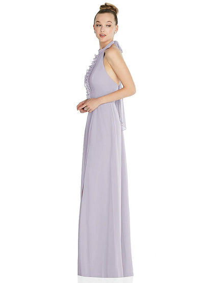 【NEW】【STYLE: 6865】ホルター バックレス マキシ ドレス クリスタル ボタン フリル プラケット【COLOR: Moondance】【SIZE: 00-30W】