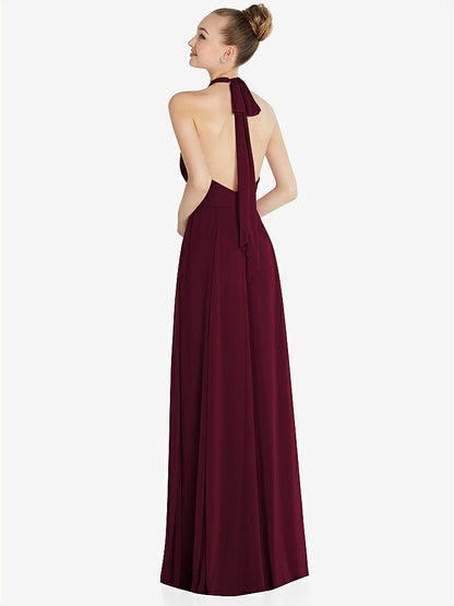 【NEW】【STYLE: 6865】ホルター バックレス マキシ ドレス クリスタル ボタン フリル プラケット【COLOR: Cabernet】【SIZE: 00-30W】