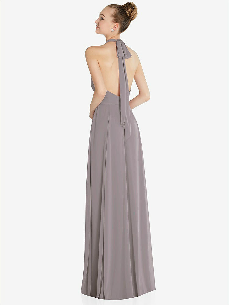 【NEW】【STYLE: 6865】ホルター バックレス マキシ ドレス クリスタル ボタン フリル プラケット【COLOR: Cashmere Gray】【SIZE: 00-30W】
