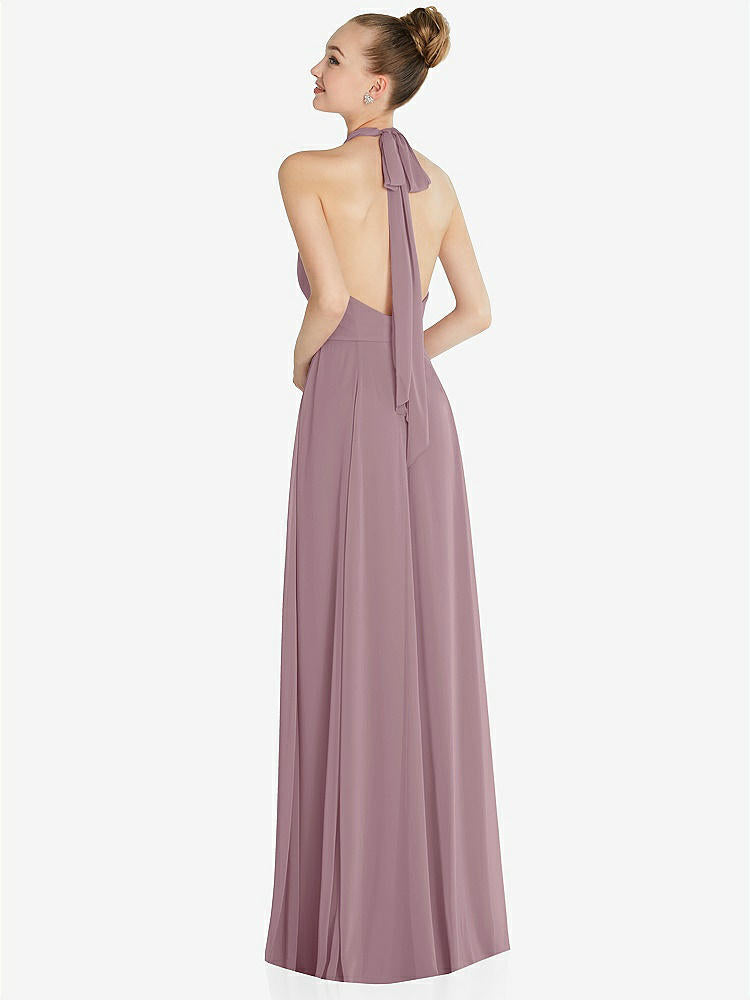 【NEW】【STYLE: 6865】ホルター バックレス マキシ ドレス クリスタル ボタン フリル プラケット【COLOR: Dusty Rose】【SIZE: 00-30W】