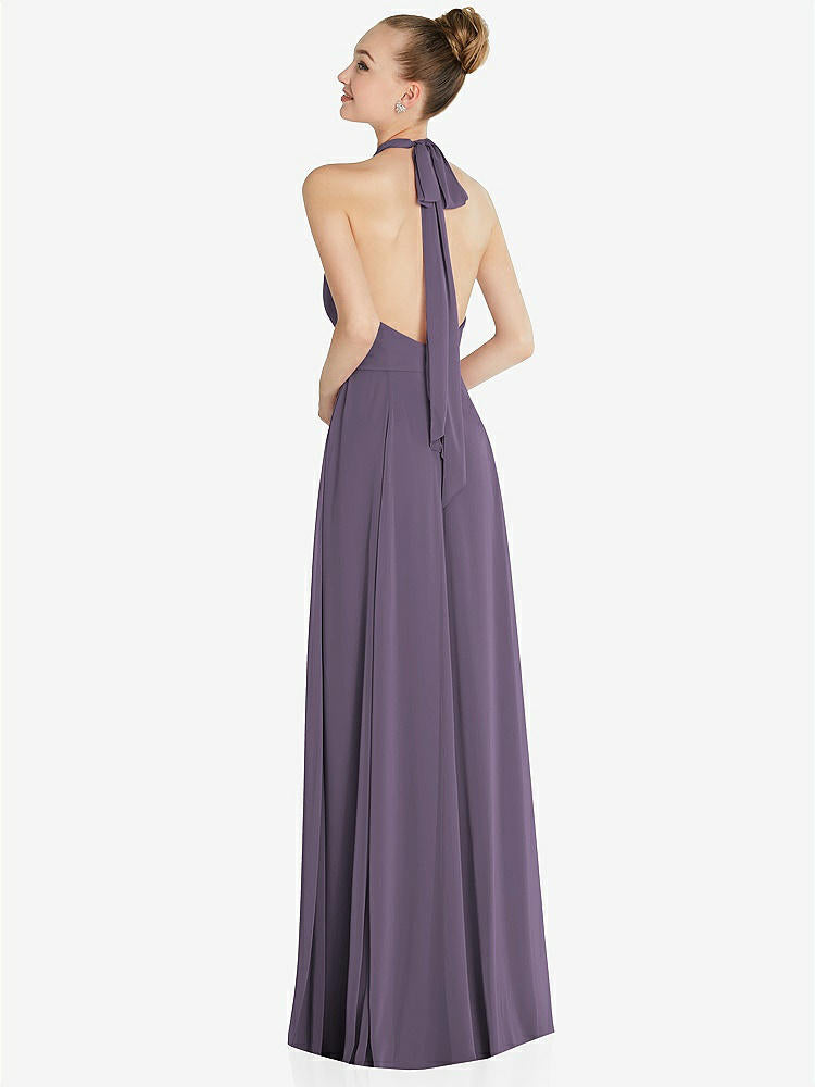 【NEW】【STYLE: 6865】ホルター バックレス マキシ ドレス クリスタル ボタン フリル プラケット【COLOR: Lavender】【SIZE: 00-30W】