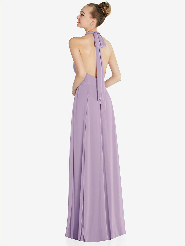 【NEW】【STYLE: 6865】ホルター バックレス マキシ ドレス クリスタル ボタン フリル プラケット【COLOR: Pale Purple】【SIZE: 00-30W】