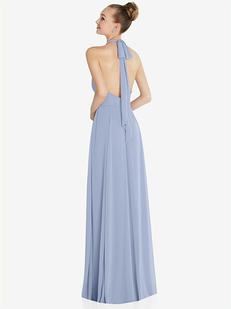 【NEW】【STYLE: 6865】ホルター バックレス マキシ ドレス クリスタル ボタン フリル プラケット【COLOR: Sky Blue】【SIZE: 00-30W】