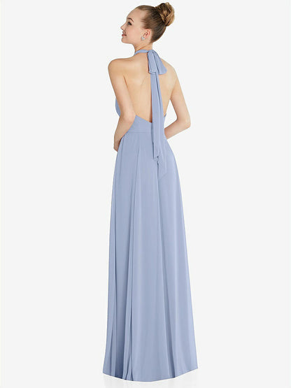 【NEW】【STYLE: 6865】ホルター バックレス マキシ ドレス クリスタル ボタン フリル プラケット【COLOR: Sky Blue】【SIZE: 00-30W】