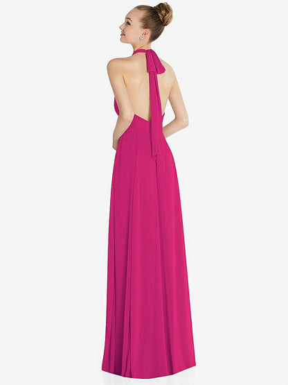 【NEW】【STYLE: 6865】ホルター バックレス マキシ ドレス クリスタル ボタン フリル プラケット【COLOR: Think Pink】【SIZE: 00-30W】