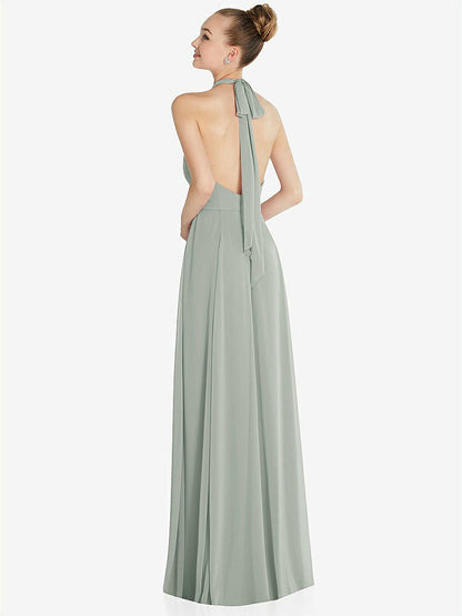 【NEW】【STYLE: 6865】ホルター バックレス マキシ ドレス クリスタル ボタン フリル プラケット【COLOR: Willow Green】【SIZE: 00-30W】