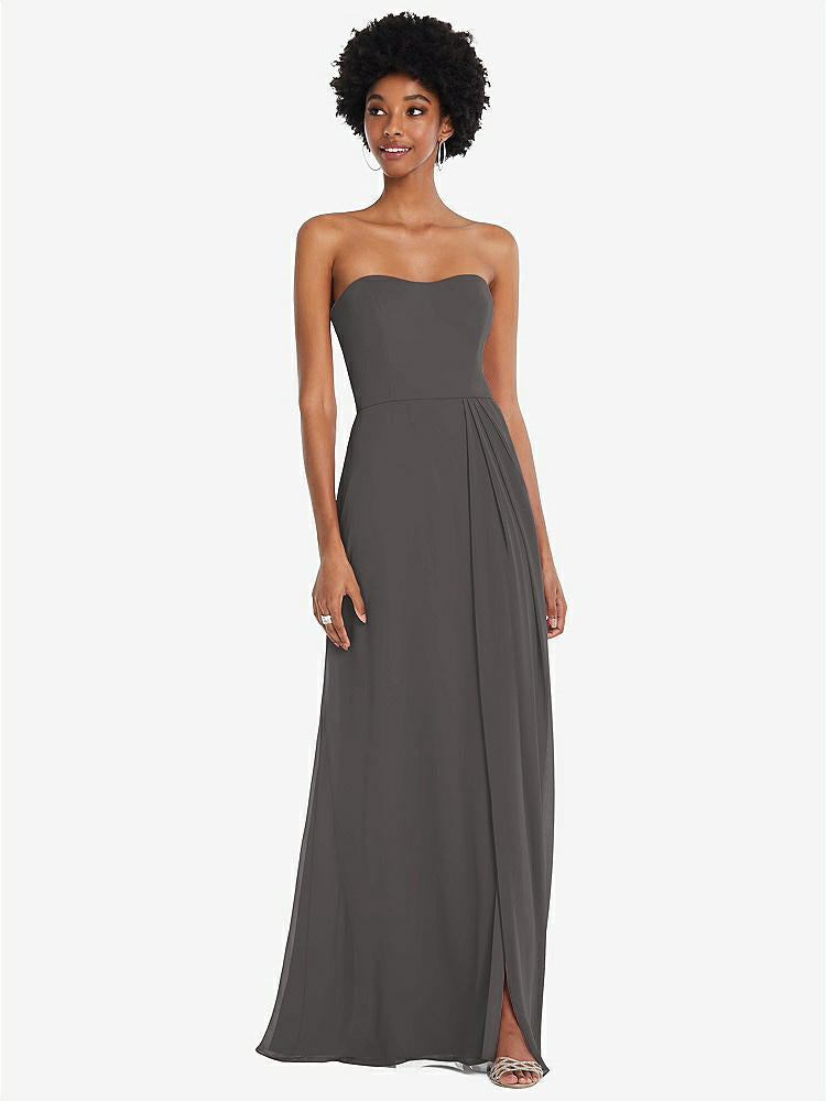【STYLE: 1563】Strapless Sweetheart Maxi Dress with Pleated Front Slit 【COLOR: Caviar Gray】