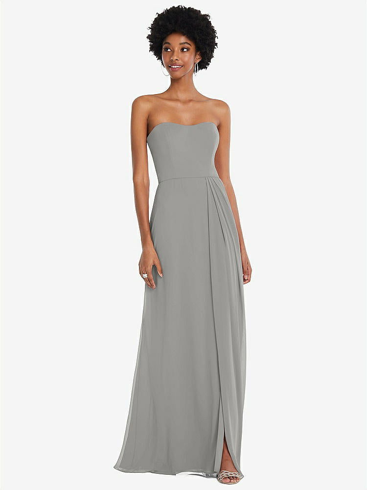 【STYLE: 1563】Strapless Sweetheart Maxi Dress with Pleated Front Slit 【COLOR: Chelsea Gray】