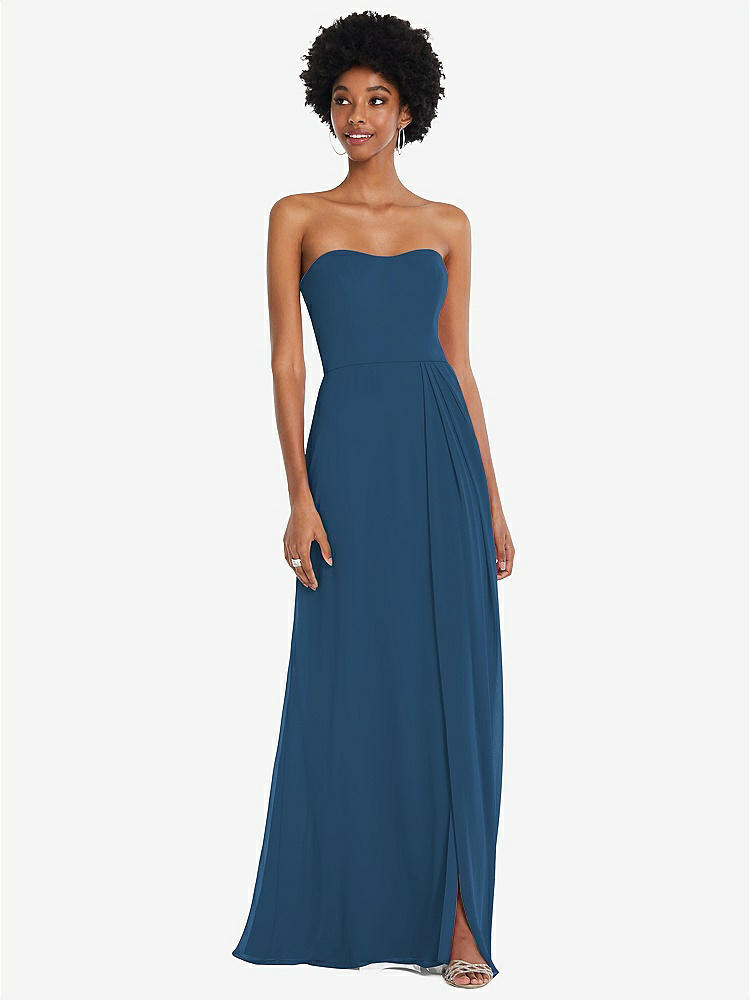 【STYLE: 1563】Strapless Sweetheart Maxi Dress with Pleated Front Slit 【COLOR: Dusk Blue】