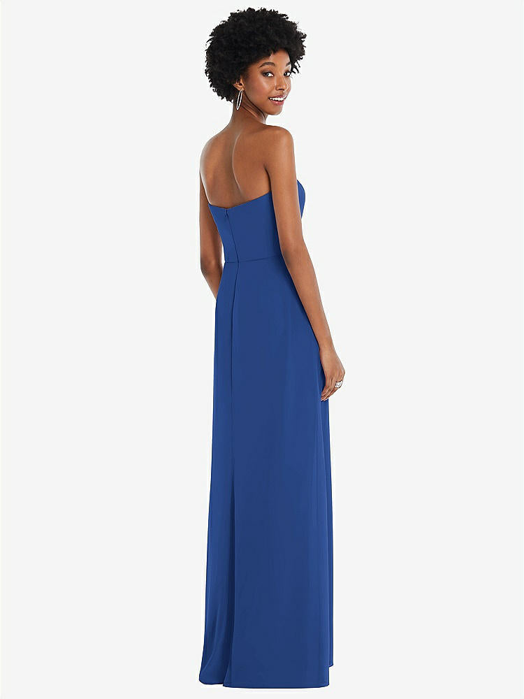 【STYLE: 1563】Strapless Sweetheart Maxi Dress with Pleated Front Slit 【COLOR: Classic Blue】