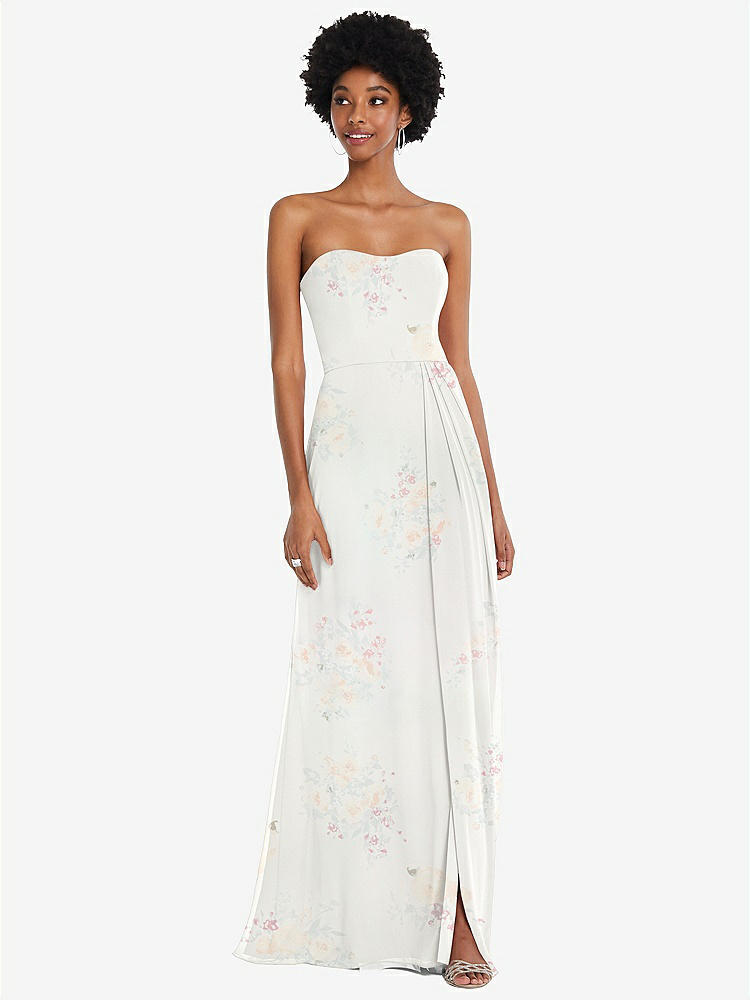 【STYLE: 1563】Strapless Sweetheart Maxi Dress with Pleated Front Slit 【COLOR: Spring Fling】