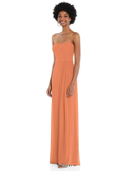 【STYLE: 1563】Strapless Sweetheart Maxi Dress with Pleated Front Slit 【COLOR: Sweet Melon】