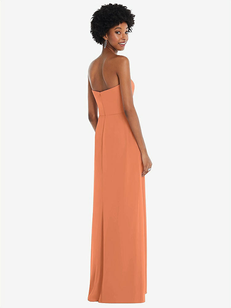 【STYLE: 1563】Strapless Sweetheart Maxi Dress with Pleated Front Slit 【COLOR: Sweet Melon】