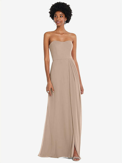 【STYLE: 1563】Strapless Sweetheart Maxi Dress with Pleated Front Slit 【COLOR: Topaz】