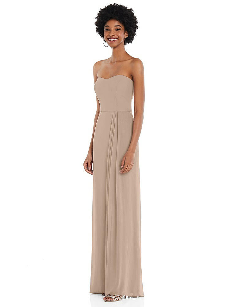 【STYLE: 1563】Strapless Sweetheart Maxi Dress with Pleated Front Slit 【COLOR: Topaz】