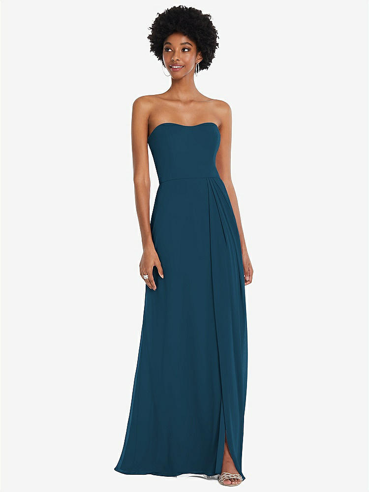【STYLE: 1563】Strapless Sweetheart Maxi Dress with Pleated Front Slit 【COLOR: Atlantic Blue】