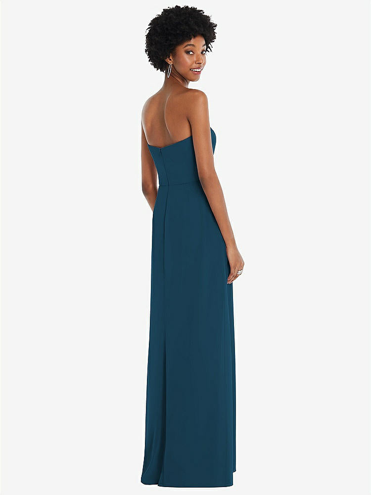 【STYLE: 1563】Strapless Sweetheart Maxi Dress with Pleated Front Slit 【COLOR: Atlantic Blue】