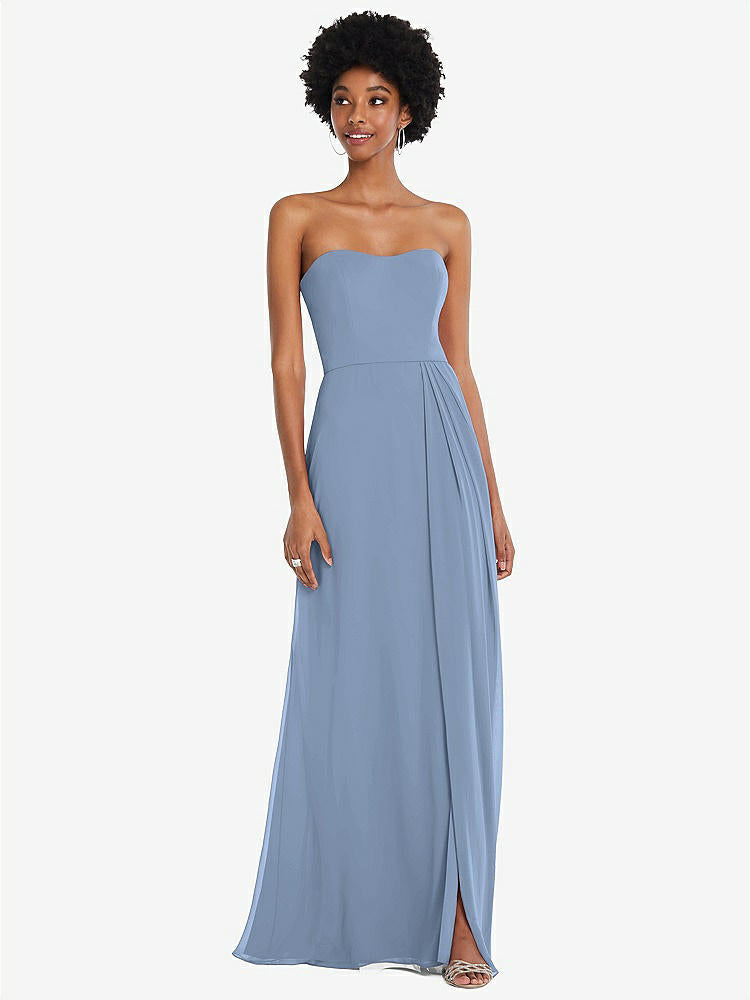 【STYLE: 1563】Strapless Sweetheart Maxi Dress with Pleated Front Slit 【COLOR: Cloudy】