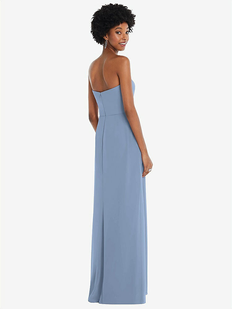 【STYLE: 1563】Strapless Sweetheart Maxi Dress with Pleated Front Slit 【COLOR: Cloudy】
