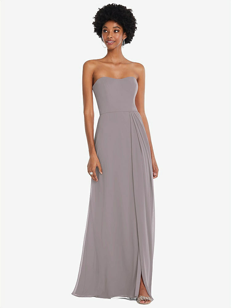 【STYLE: 1563】Strapless Sweetheart Maxi Dress with Pleated Front Slit 【COLOR: Cashmere Gray】