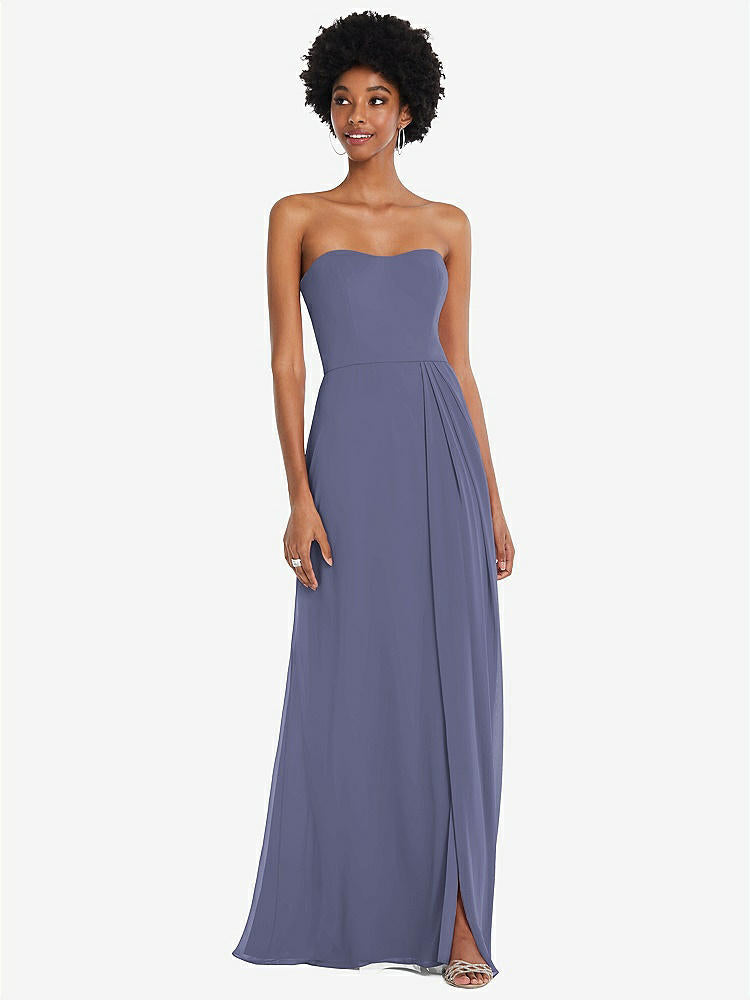【STYLE: 1563】Strapless Sweetheart Maxi Dress with Pleated Front Slit 【COLOR: French Blue】