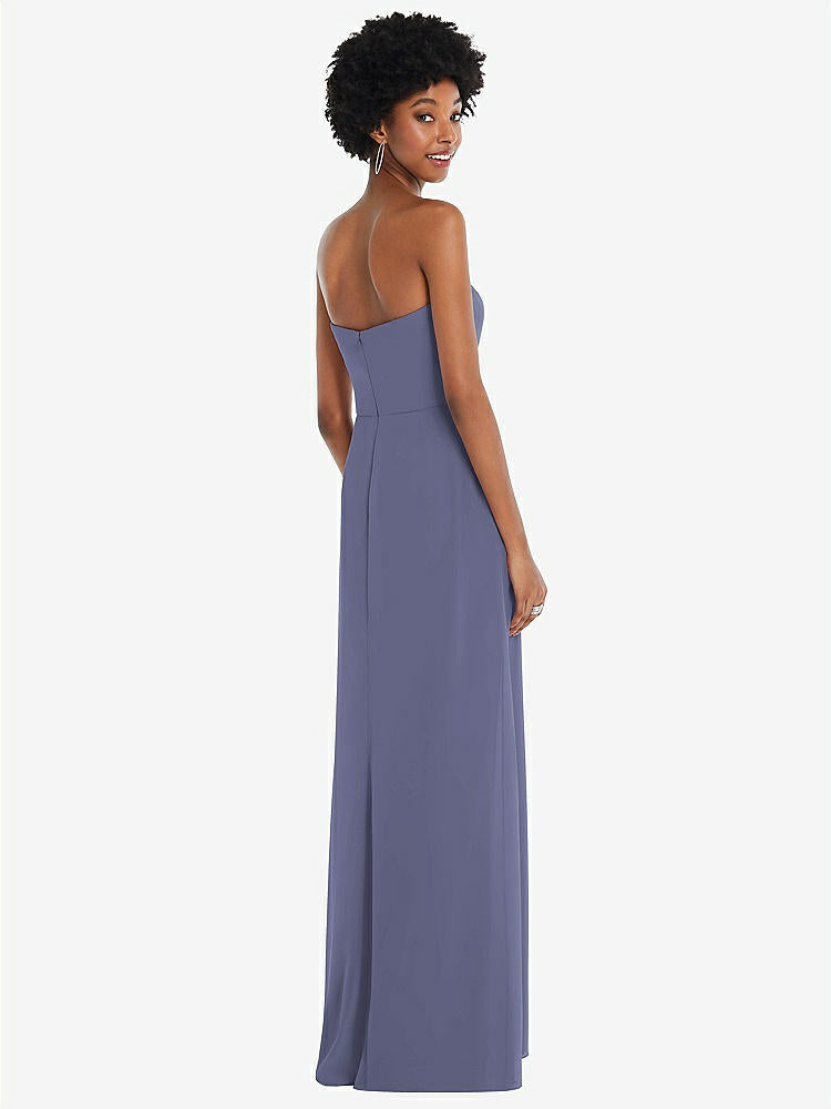 【STYLE: 1563】Strapless Sweetheart Maxi Dress with Pleated Front Slit 【COLOR: French Blue】